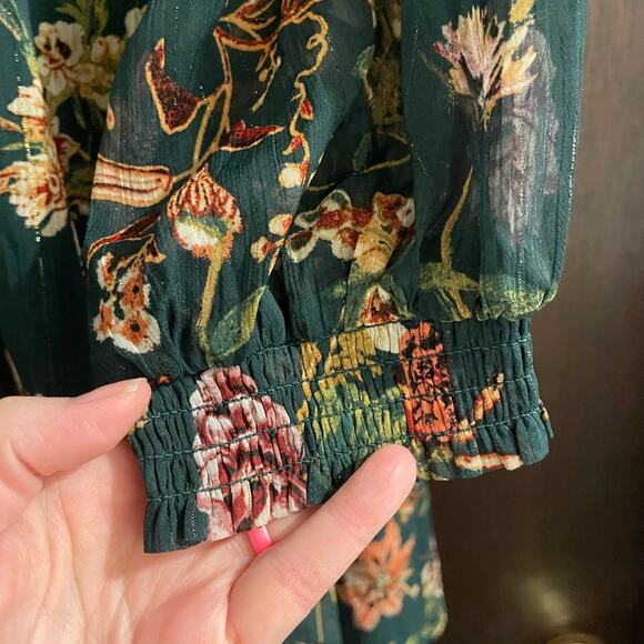 Maurices Brand NWT Green Floral Lurex Ruffle Trim Skater Dress Size Medium - Picture 6 of 9